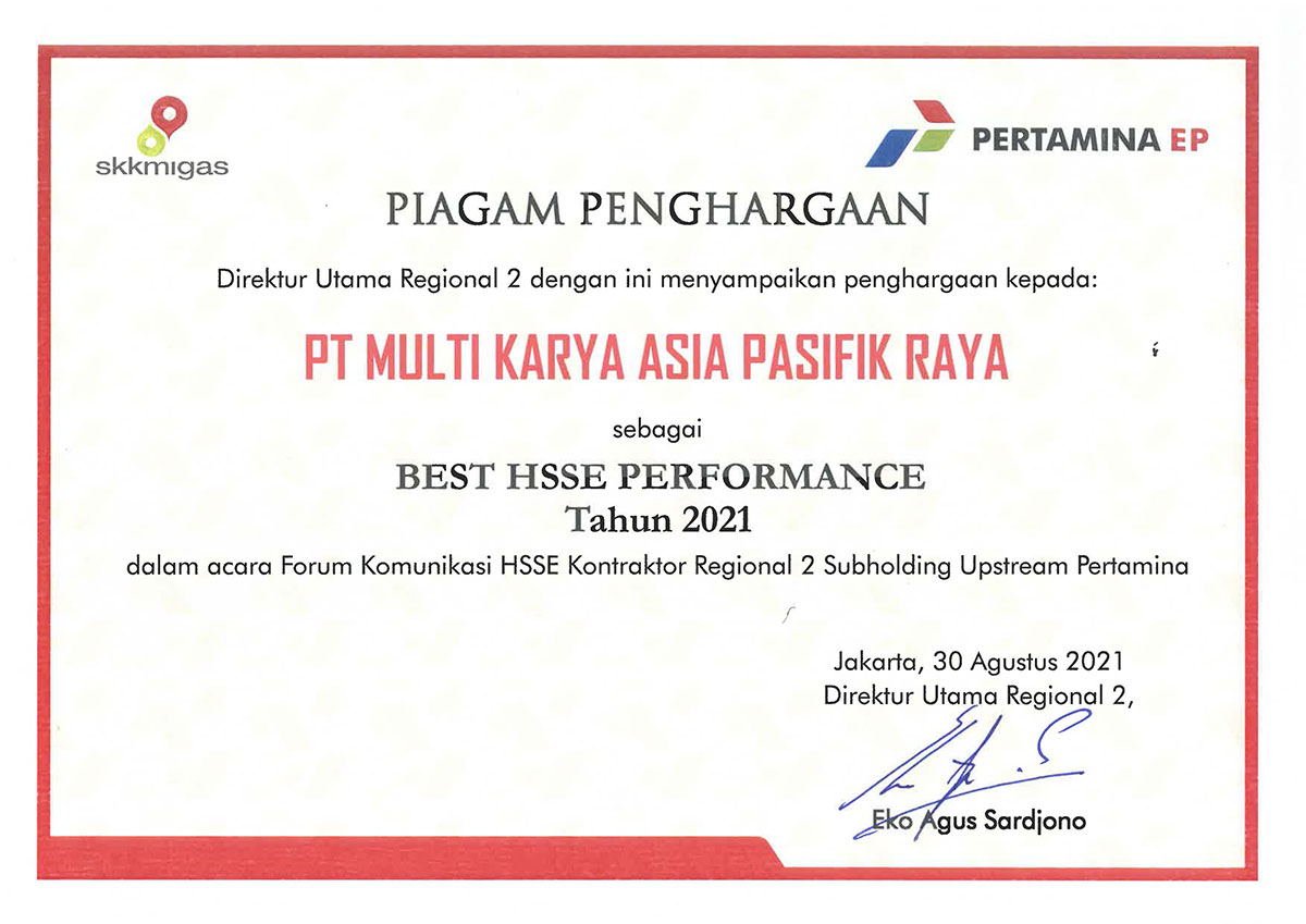 Sertifikat Best HSSE Performance PEP Reg